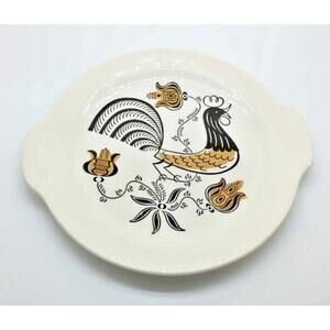 Royal Ironstone Good Morning Rooster black & gold cake plate.